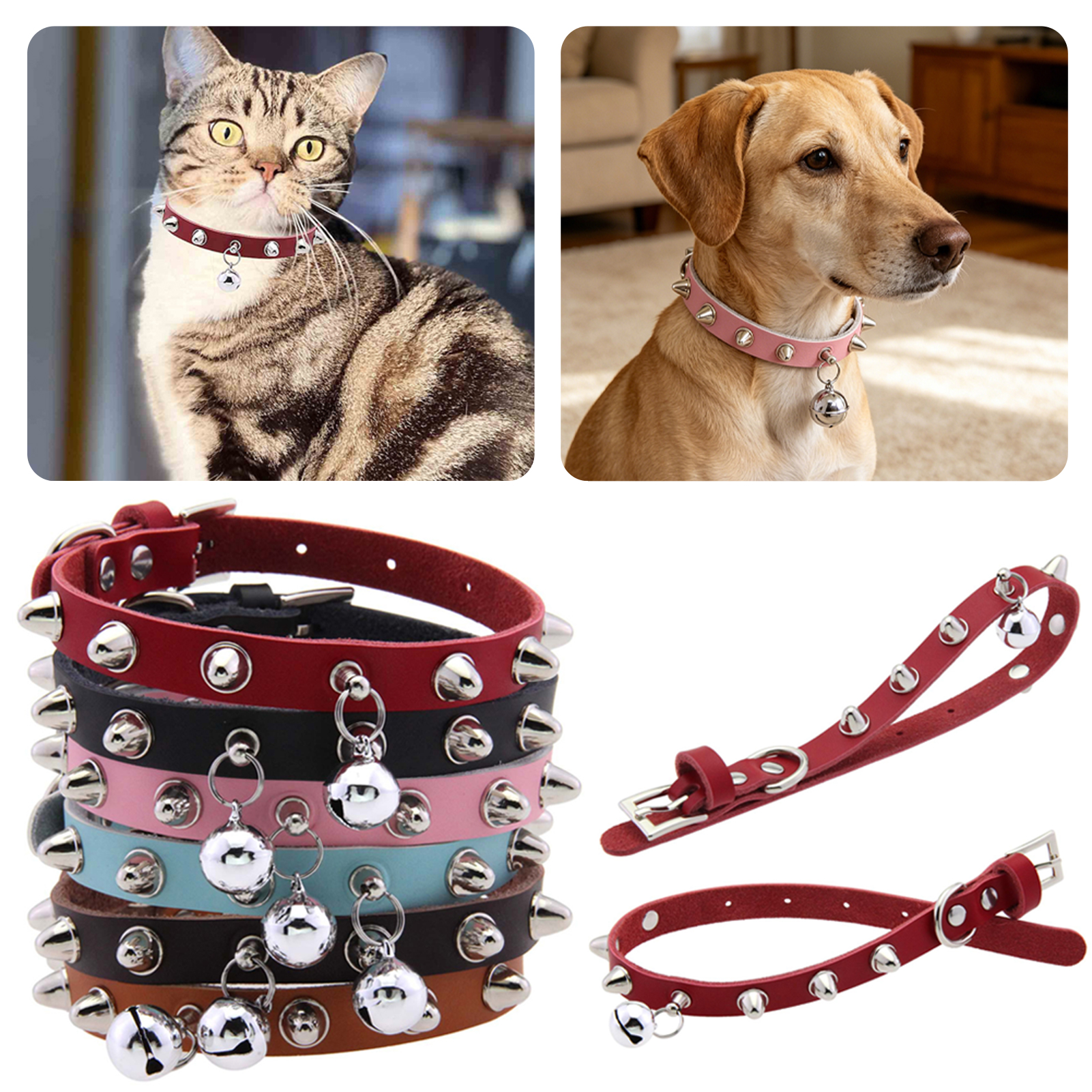 D Ring Strap - Leather Cat Collar With Bell Djustable